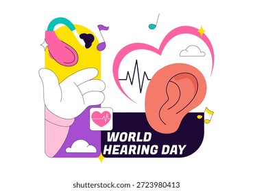 Ilustración vectorial Del Día Mundial De La Audición El 3 De Marzo Para Promover La Sensibilización Sobre La Prevención De La Sordera Y El Tratamiento De La Salud Del Oído En Fondo Plano
