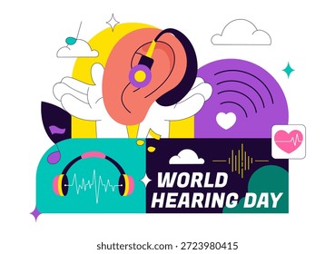 Ilustración vectorial Del Día Mundial De La Audición El 3 De Marzo Para Promover La Sensibilización Sobre La Prevención De La Sordera Y El Tratamiento De La Salud Del Oído En Fondo Plano