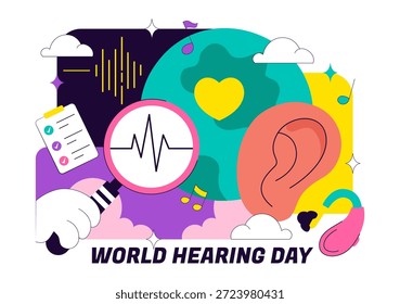 Ilustración vectorial Del Día Mundial De La Audición El 3 De Marzo Para Promover La Sensibilización Sobre La Prevención De La Sordera Y El Tratamiento De La Salud Del Oído En Fondo Plano