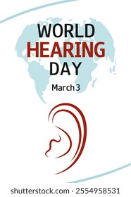 World Hearing Day vertical background. March 3. Concept design for medical banner, poster, greeting card, flyer