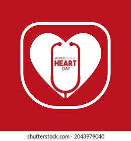 Día Mundial del Corazón. 29 de septiembre. Icono de corazón. Ilustración vectorial de diseño plano aislada en el fondo rojo.