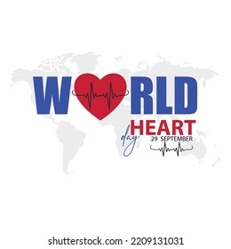 World heart day 29 September creative typography with heart vector illustration.