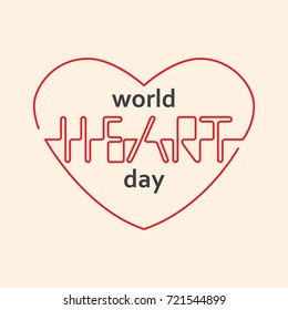World Heart Day background. Simple creative design for holiday logo, banner, poster, stamp, emblem. Vector illustration.
