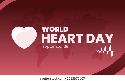 Ilustración vectorial de fondo del Día Mundial del Corazón con el símbolo del corazón, la línea del latido del corazón y los mapas mundiales. Un importante día internacional que se celebra cada 29 de septiembre. Recursos gráficos editables para usted.