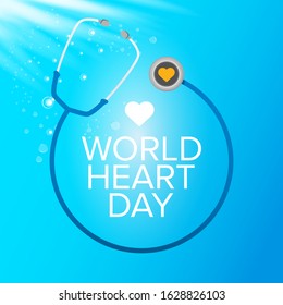 world heart day banner or background with heart on blue background. 