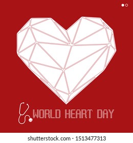 World heart day banner   background White Chemical formula   stethoscope sign red background vector illustration