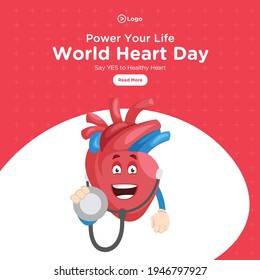 World Heart Day banner design template. Heart character is with a stethoscope. Vector graphic illustration.
