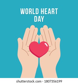 world heart day banner with hand holding red heart flat design illustration vector
