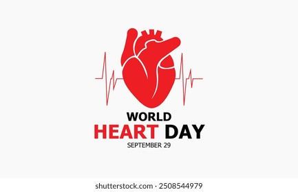 World heart day. World heart day banner. Human heart with red cardio pulse line. World Hypertension Day. Health raise awareness concept for banner, poster, card and background designs September 29