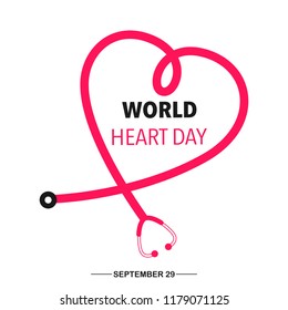 World heart day banner with Heart sign and stethoscope sign on white background vector illustration