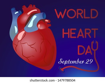 World heart day banner with white Human Heart sign and stethoscope sign on blue background vector design