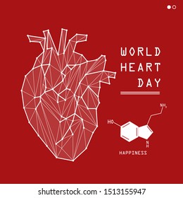 World heart day banner and white Chemical formula red background vector design