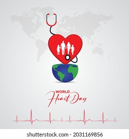 World Heart Day concept, family enjoy fresh air. Template for background, banner, card, poster.  vector illustration.