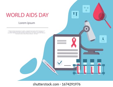 World heart day concept flat style design poster, hospital it arounded with hospital equipment and medicines. Medical awareness heart disease day banner