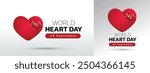 World Heart Day concept illustrate with heart and pulse to become aware of heart health. Important day on 29 September.