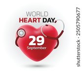 World Heart Day concept illustrate with heart and text to become aware of heart health. Important day on 29 September.