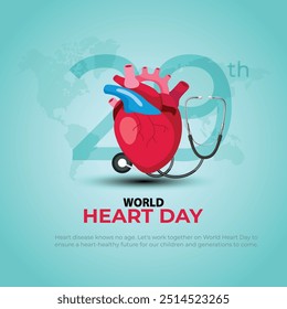 World Heart Day concept illustrate with heart and pulse to become aware of heart health. Important day on 29 September.