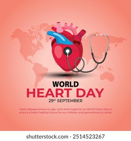 World Heart Day concept illustrate with heart and pulse to become aware of heart health. Important day on 29 September.