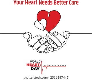 World Heart Day concept illustrate with heart and pulse to become aware of heart health. Important day on 29 September.