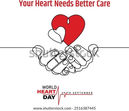 World Heart Day concept illustrate with heart and pulse to become aware of heart health. Important day on 29 September.