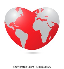World heart day concept with world map on white background