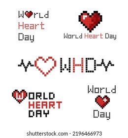 World Heart Day. Concept pixel heart shape. vecter for computer game. Web button