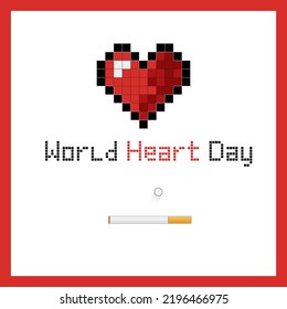 Día Mundial del Corazón. Forma de corazón de píxel conceptual. vectora para juegos de computadora. botón Web