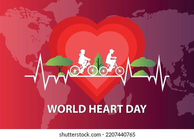 World Heart Day concept; riding a bicycle with a heart in the background
