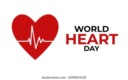 World heart day concept. Heart shape with heartbeat line, Vector illustration.