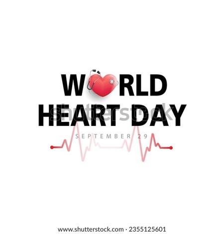 World heart day concept. stethoscope with heart shape, heartbeat line, heart wave sign, happy earth day, vector design.