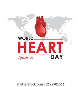 World Heart Day concept, heart vector illustration with  world map on white background.
Isolated. Vector illustration