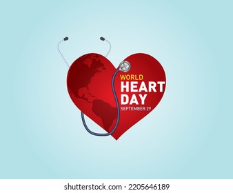 World Heart Day concept vector illustration. Heart with a stethoscope heart health care concept.