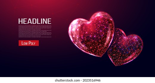 World heart day concept. Wireframe low poly style.   Abstract modern 3d vector illustration on dark blue background.