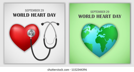 World Heart Day core world doctor medical banner concept set. Realistic illustration of 2 World Heart Day core world doctor medical vector banner concepts for web