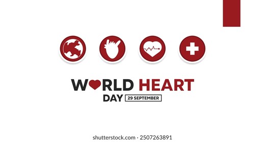 Día Mundial del Corazón. Tierra, corazón e icono plus. Ideal para tarjetas, Anuncios, carteles, redes sociales y más. El fondo blanco.