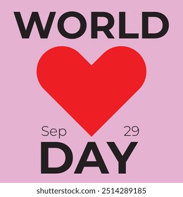 World Heart Day Flat Design mit rosafarbenem Hintergrund. Sonderveranstaltung am 29. September. Tag der Herzgesundheit. Bearbeitbares Design im Vektorformat EPS 10. 