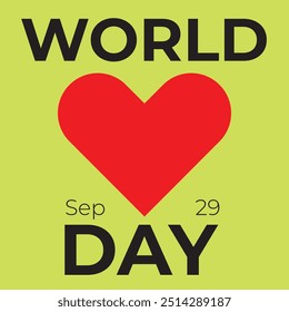 World Heart Day Flat Design mit gelbem Hintergrund. Sonderveranstaltung am 29. September. Tag der Herzgesundheit. Bearbeitbares Design im Vektorformat EPS 10. 
