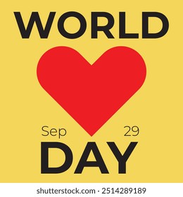Diseño plano del Día Mundial del Corazón con fondo naranja. Evento especial el 29 de septiembre. Día de la Salud del Corazón. Diseño Editable en formato Vector EPS 10. 