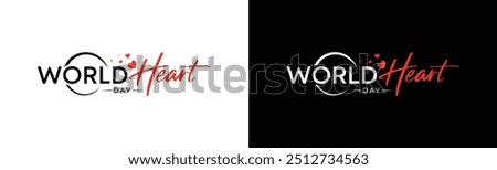 World Heart Day flat Logo Design, Modern Heart Day Logo, Love, Heart, World, Heartbeat, black and white Heart Day logo design