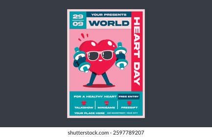 World Heart Day Flyer. World heart day with red heart and world sign. abstract vector illustration design

