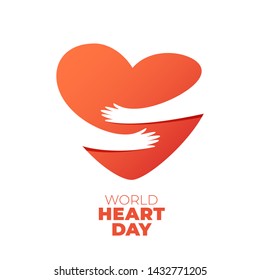 Día Mundial del Corazón, las manos abrazan el símbolo del corazón. Ilustración vectorial de las manos abrazando el corazón, concepto de Heart Care