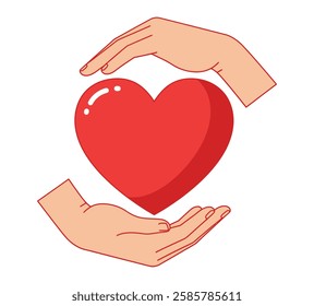 World heart day, hands hugging heart isolated on a white background. Heart with hands. Hug yourself. Love yourself. Valentine's day. Icon or logo. Cute modern design.