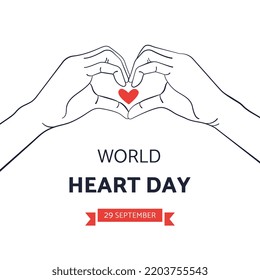 World Heart Day, hands make a sign in the shape of a heart. Heart health insurance, social responsibility, gratitude, donation, happy volunteer charity, World Heart Day, recognition concept.