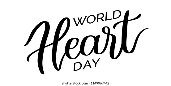 World Heart day - hand-written text, words, typography, calligraphy, hand-lettering. Vector hand-writing in one color, banner, poster, logo, flyer, sticker, label, tagline, title, headline, emblem.