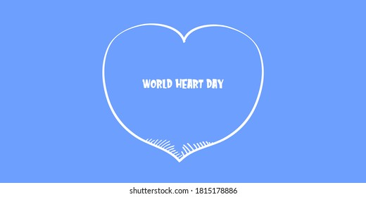 world heart day horizontal banner or background with heart isoalted on blue layout.