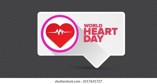 World Heart Day horizontal banner or background with heart isolated on grey background. World heart day poster