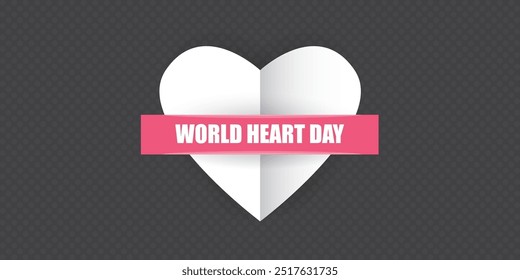 World Heart Day horizontal banner or background with heart isolated on grey background. World heart day poster