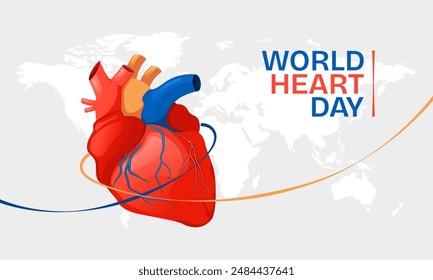 Día Mundial del Corazón Plantilla Horizontal con corazón humano y cinta
