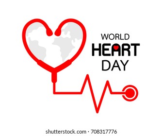 World Heart Day icon design. Stethoscope in heart shape. Health care concept. Vector illustration isolated on white background.