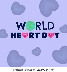 World Heart Day illustration, post template, heart and earth illustration vector
